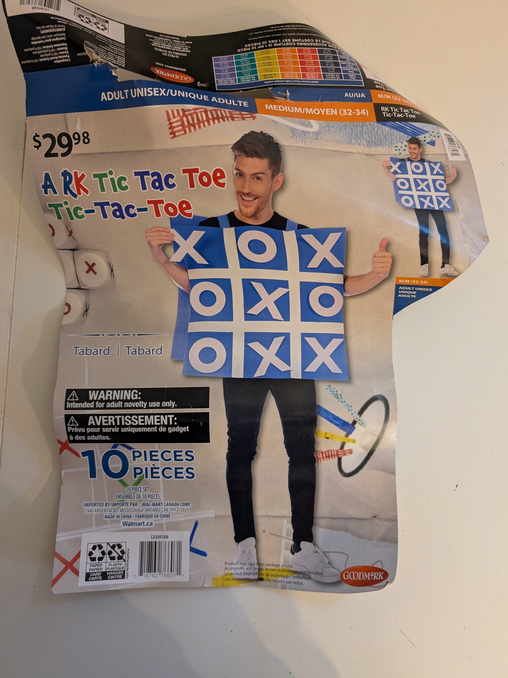 Blue Unisex Tic Tac Toe Costume - Haloween